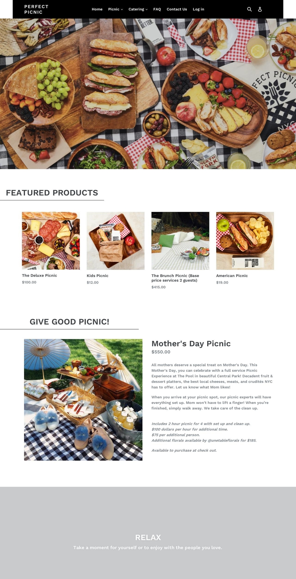 perfectpicnicnyc.com shopify website screenshot