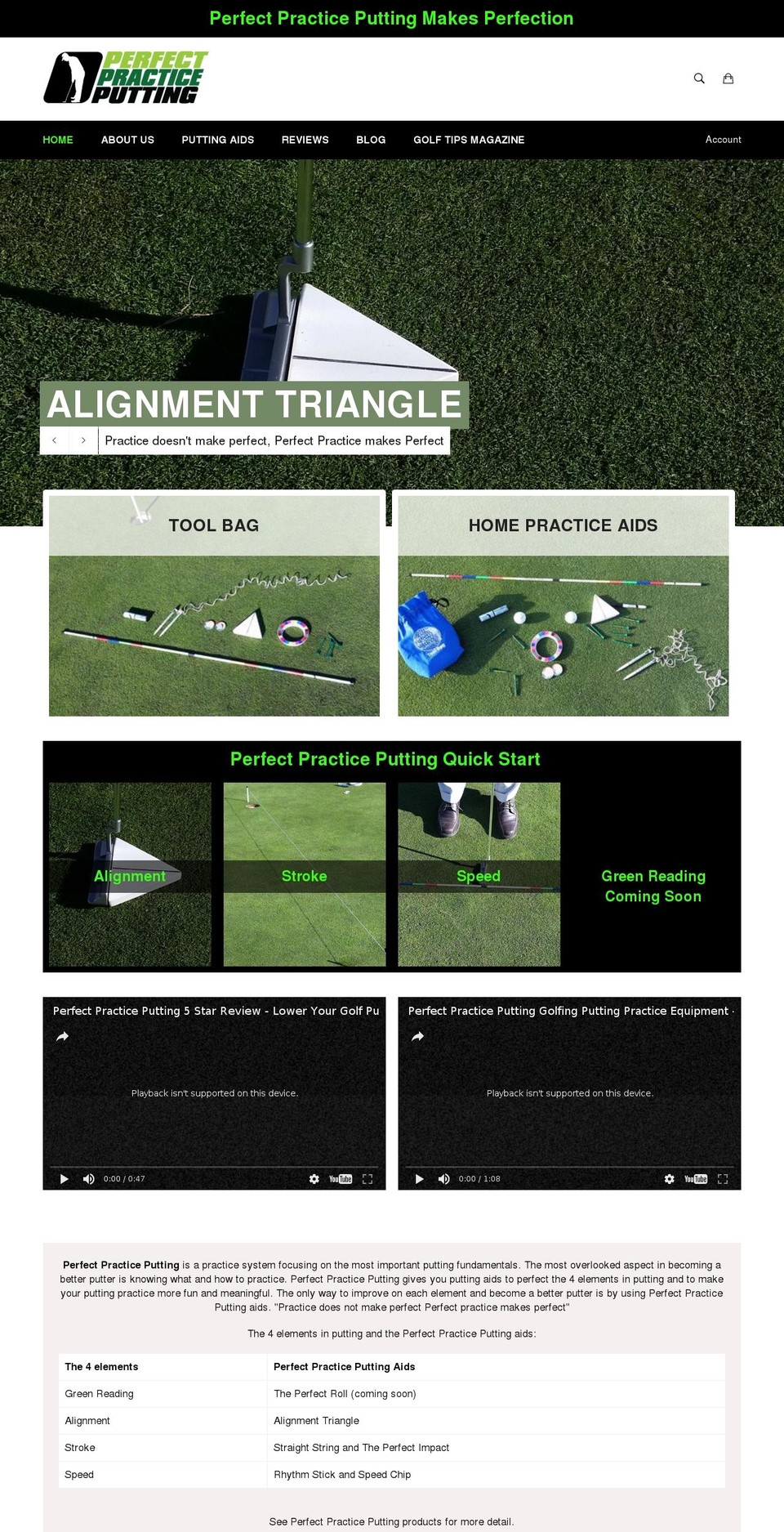 perfectpracticeputting.com shopify website screenshot