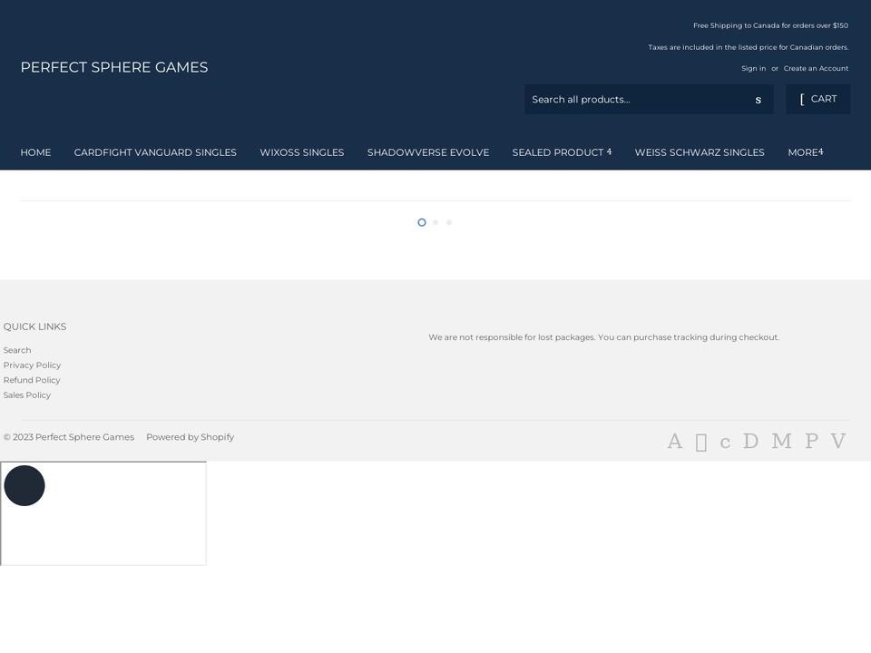 perfectspheregames.com shopify website screenshot