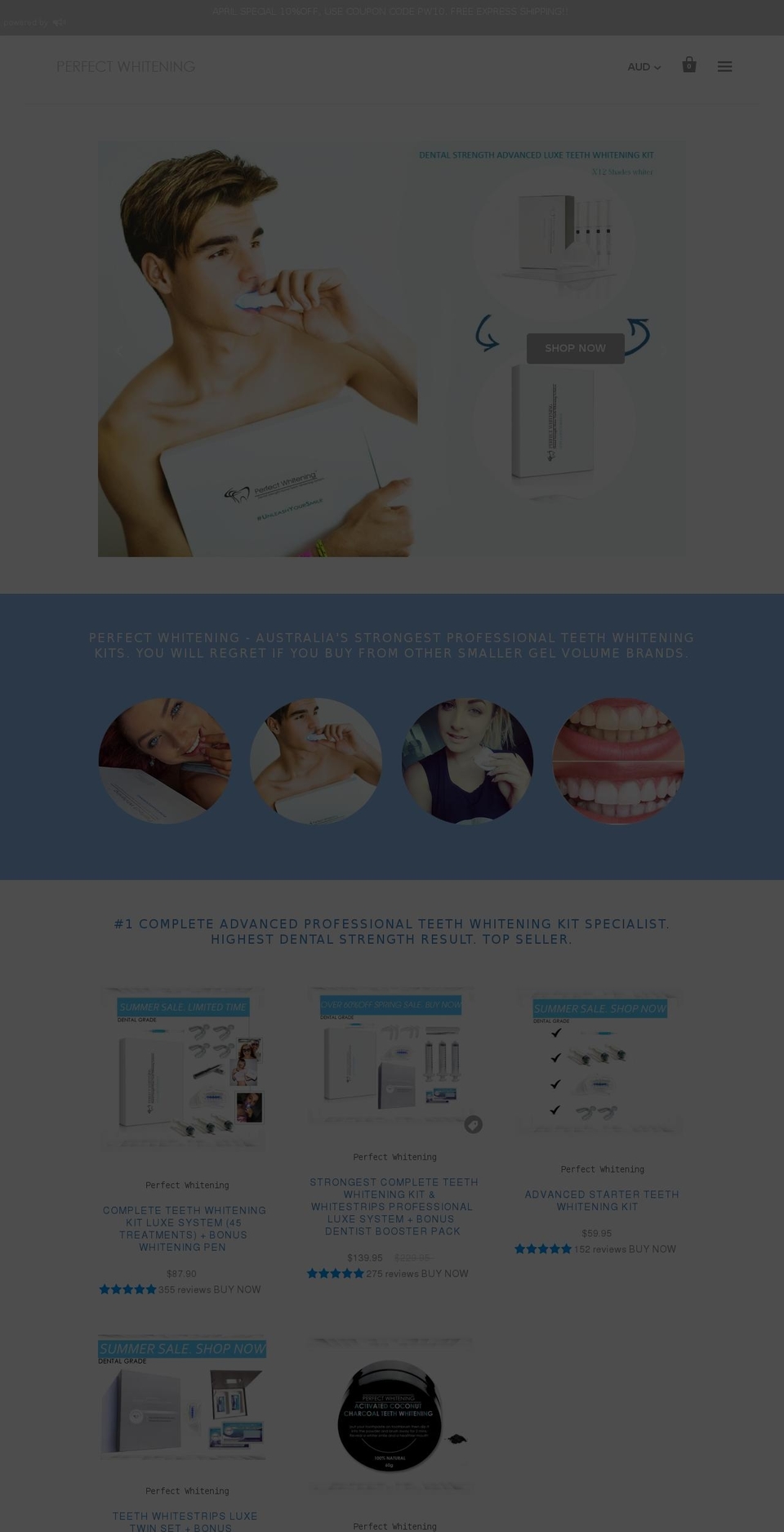 perfectwhiteningteeth.com shopify website screenshot