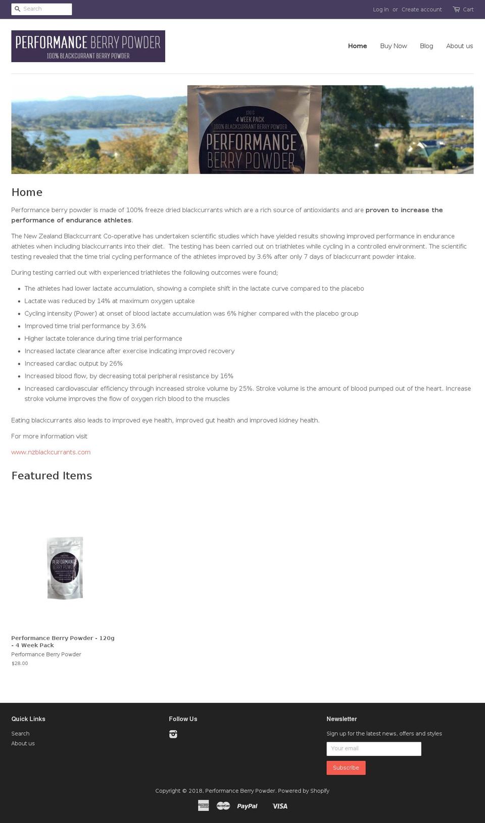 performanceberrypowder.com — Shopify storefront screenshot