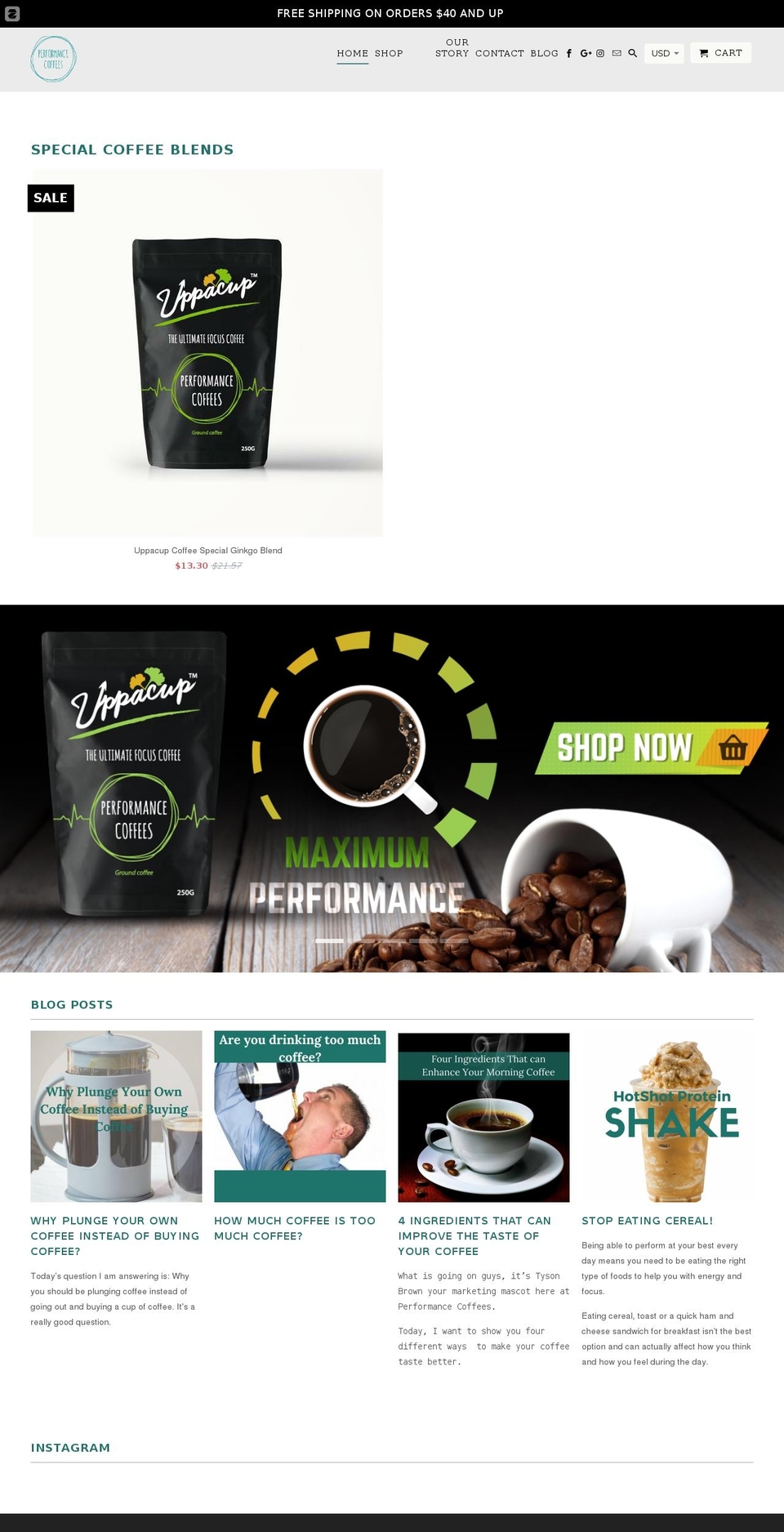 performancecoffees.com — Shopify storefront screenshot