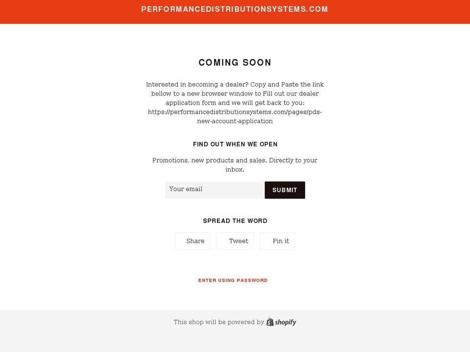 performancedistributionsystems.com shopify website screenshot