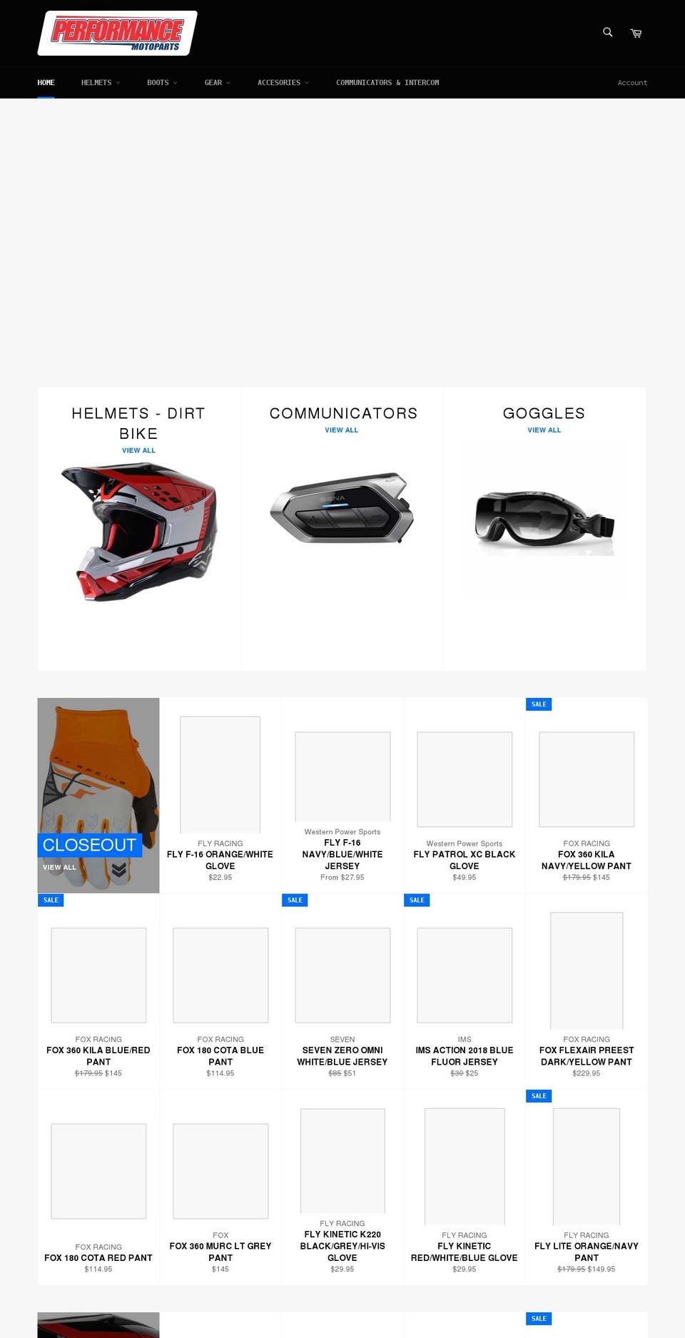 performancemotoparts.com shopify website screenshot