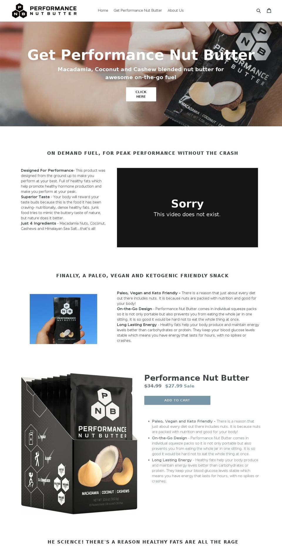 performancenutbutter.com shopify website screenshot