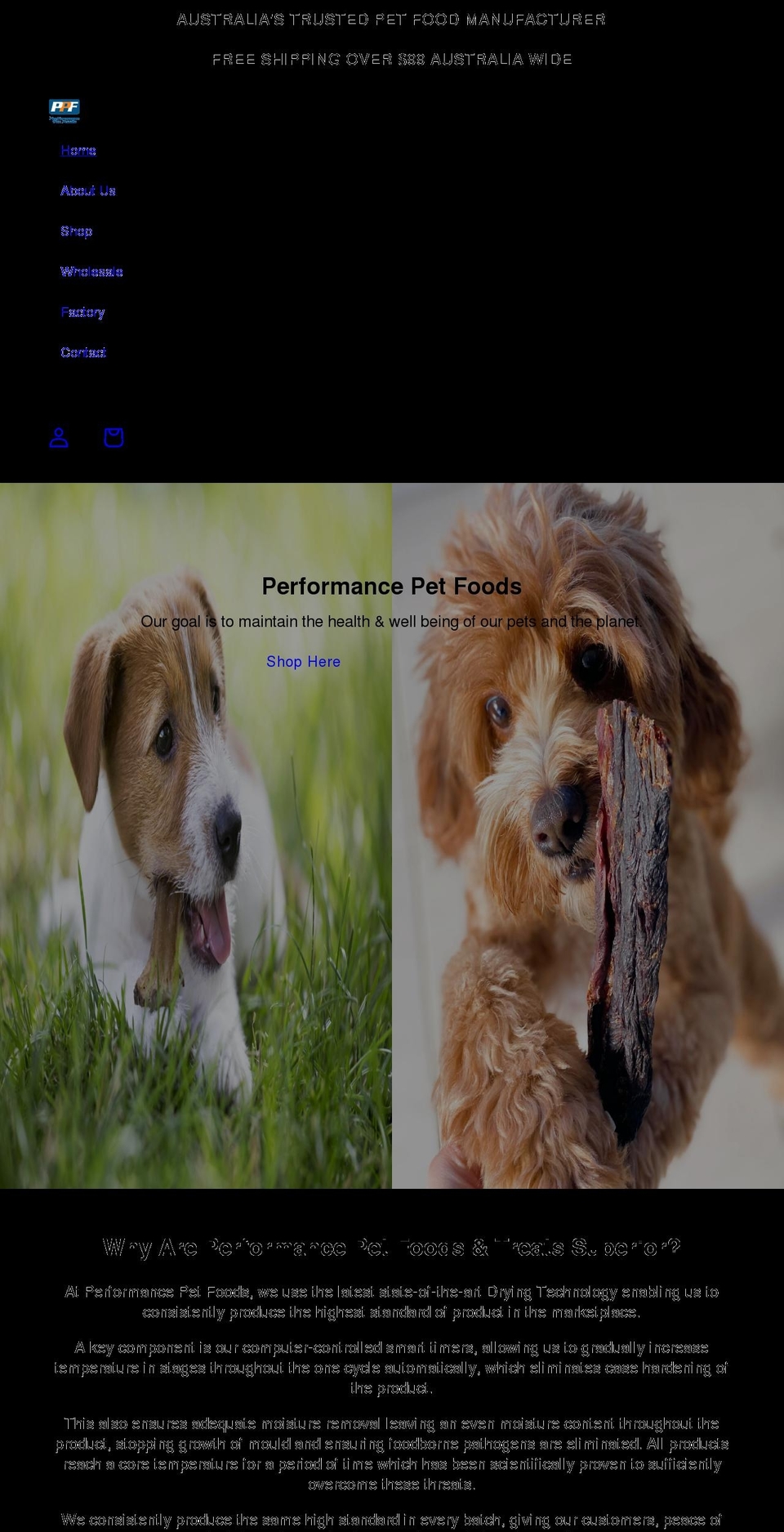 performancepetfoods.com.au shopify website screenshot