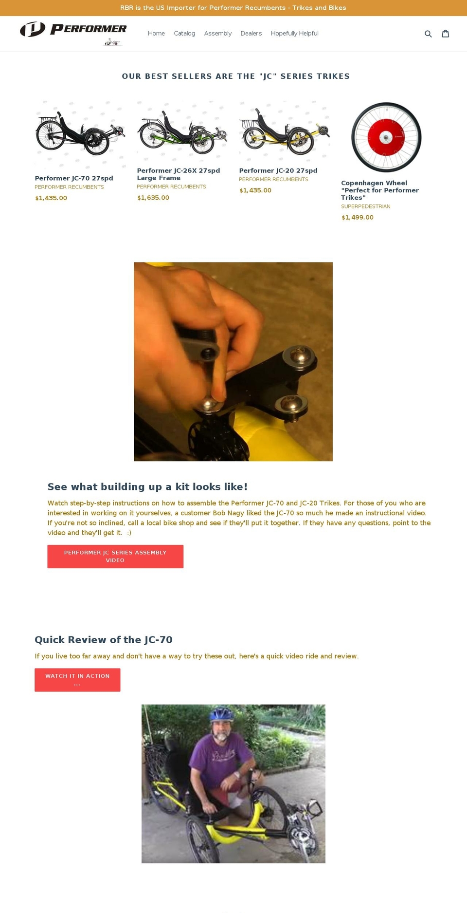 performerrecumbents.com — Shopify storefront screenshot
