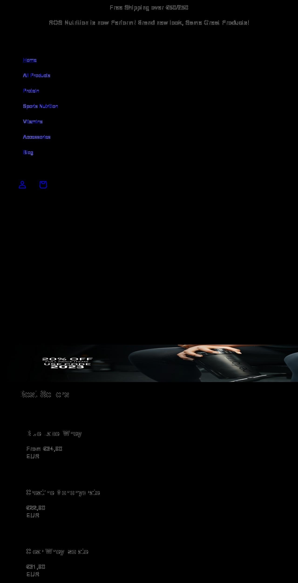 performnutrition.com shopify website screenshot