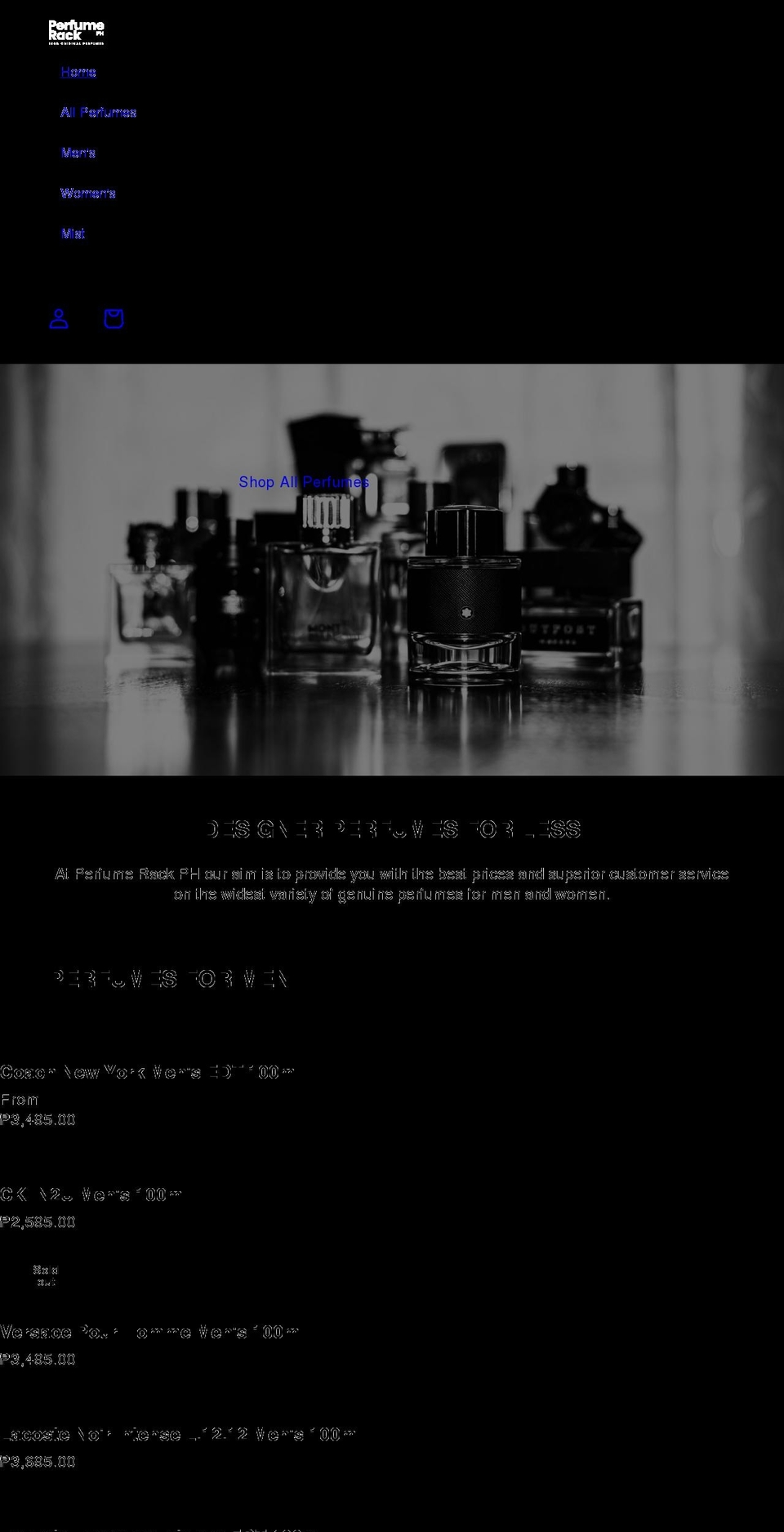 perfumerackph.com shopify website screenshot