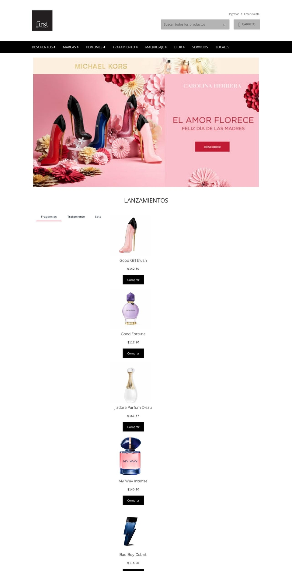 perfumeriafirst.com shopify website screenshot