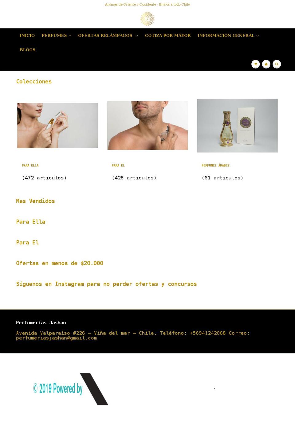 perfumeriasjashan.cl shopify website screenshot