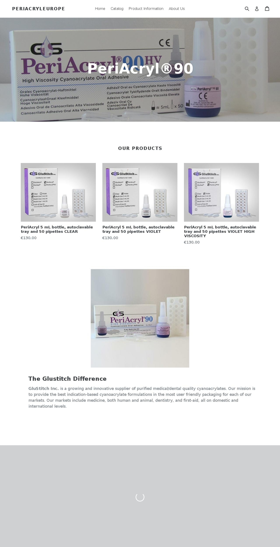 periacryleurope.com — Shopify storefront screenshot