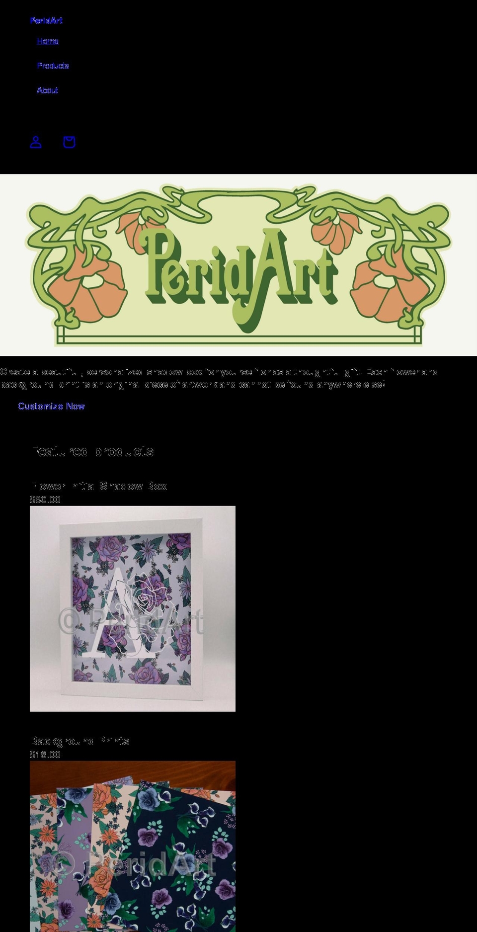 peridart.com shopify website screenshot