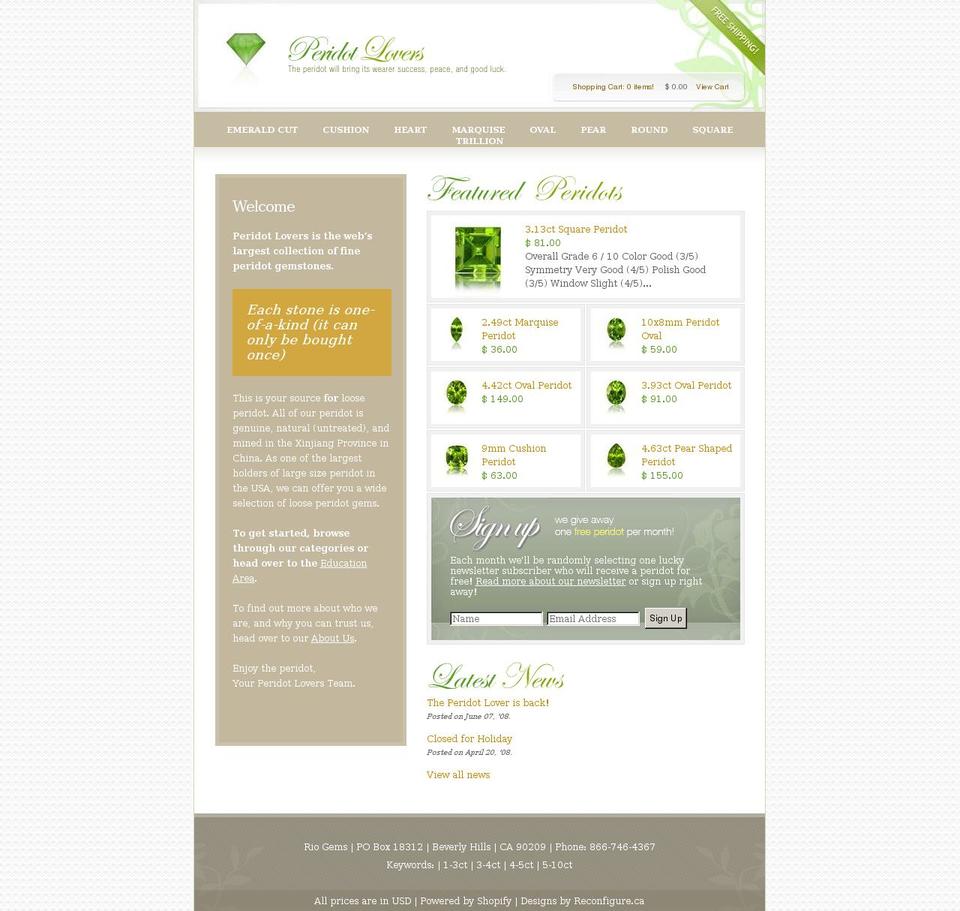 peridotlovers.com — Shopify storefront screenshot