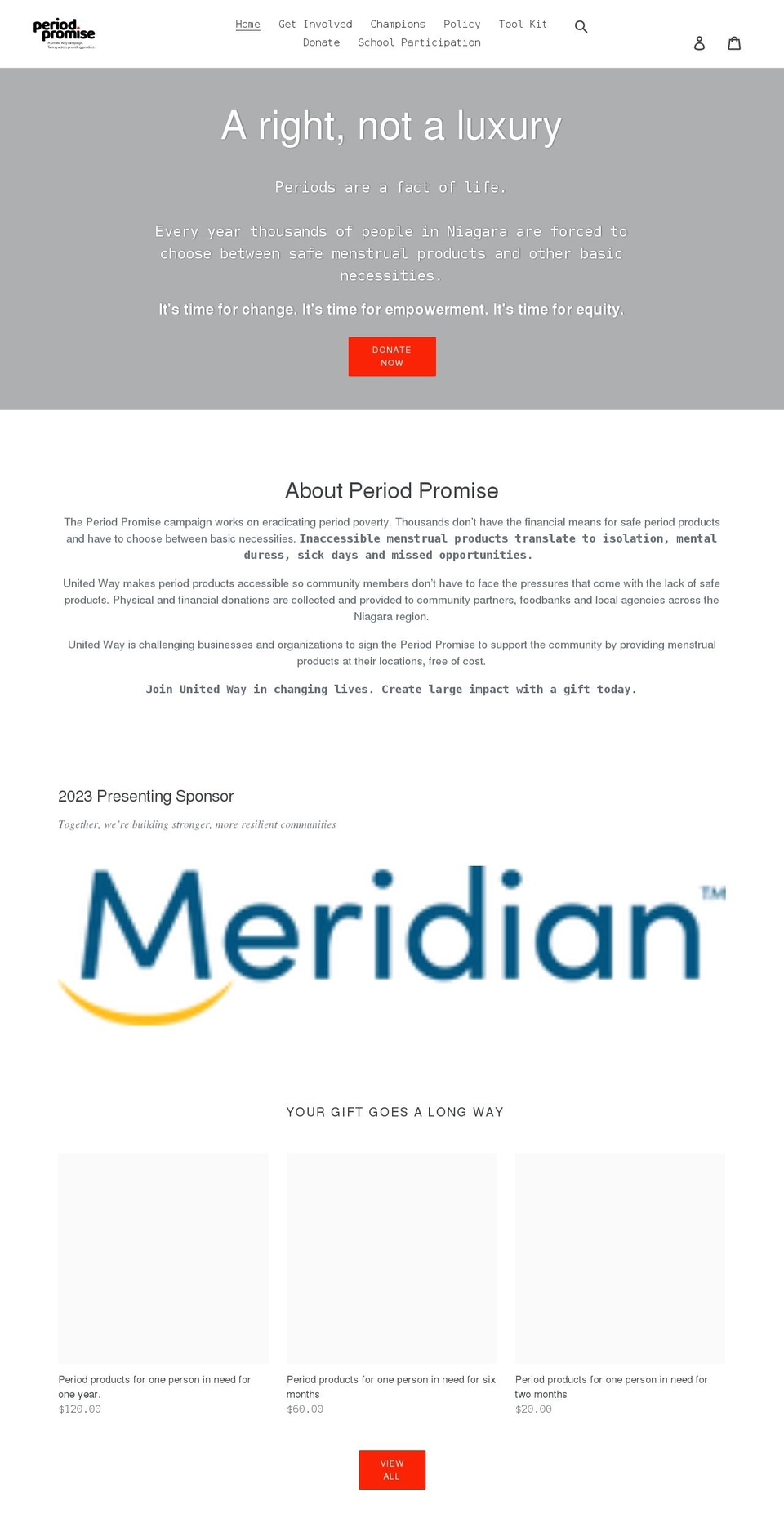 periodpromiseniagara.com shopify website screenshot