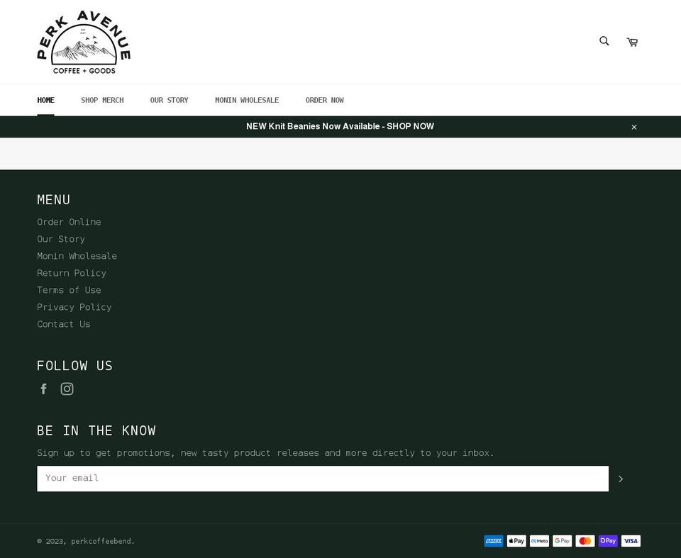 perkcoffeebend.com shopify website screenshot