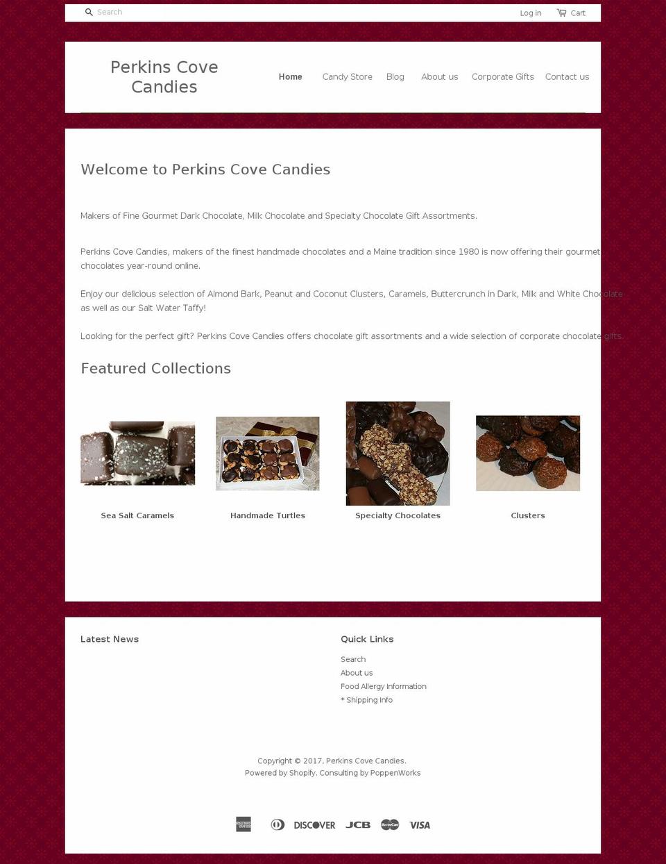 perkinscovecandies.com shopify website screenshot