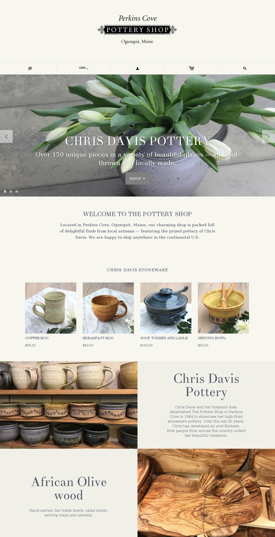 perkinscovepottery.com — Shopify storefront screenshot