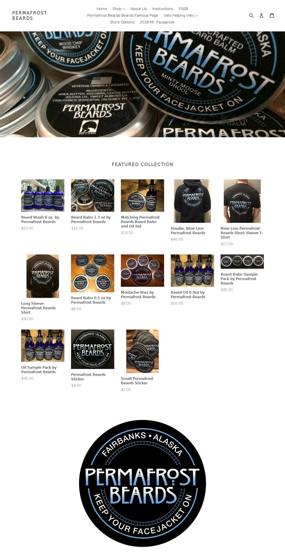 permafrostbeards.com shopify website screenshot