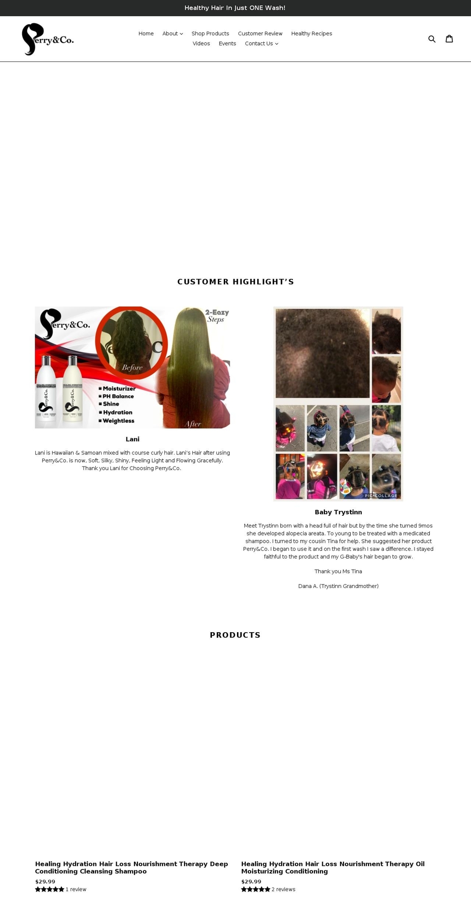 perryandcohairproducts.com — Shopify storefront screenshot