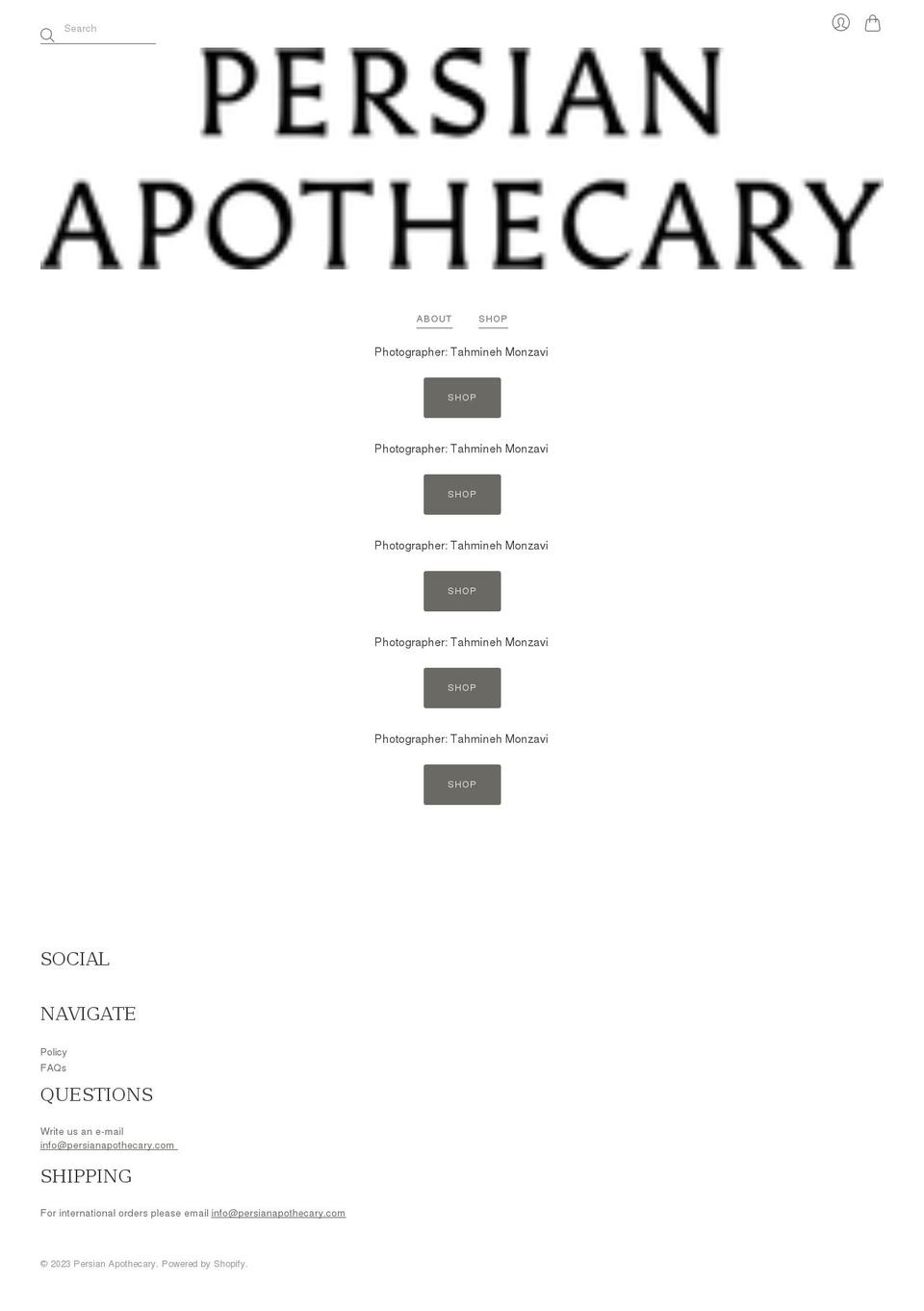 persianapothecary.com shopify website screenshot