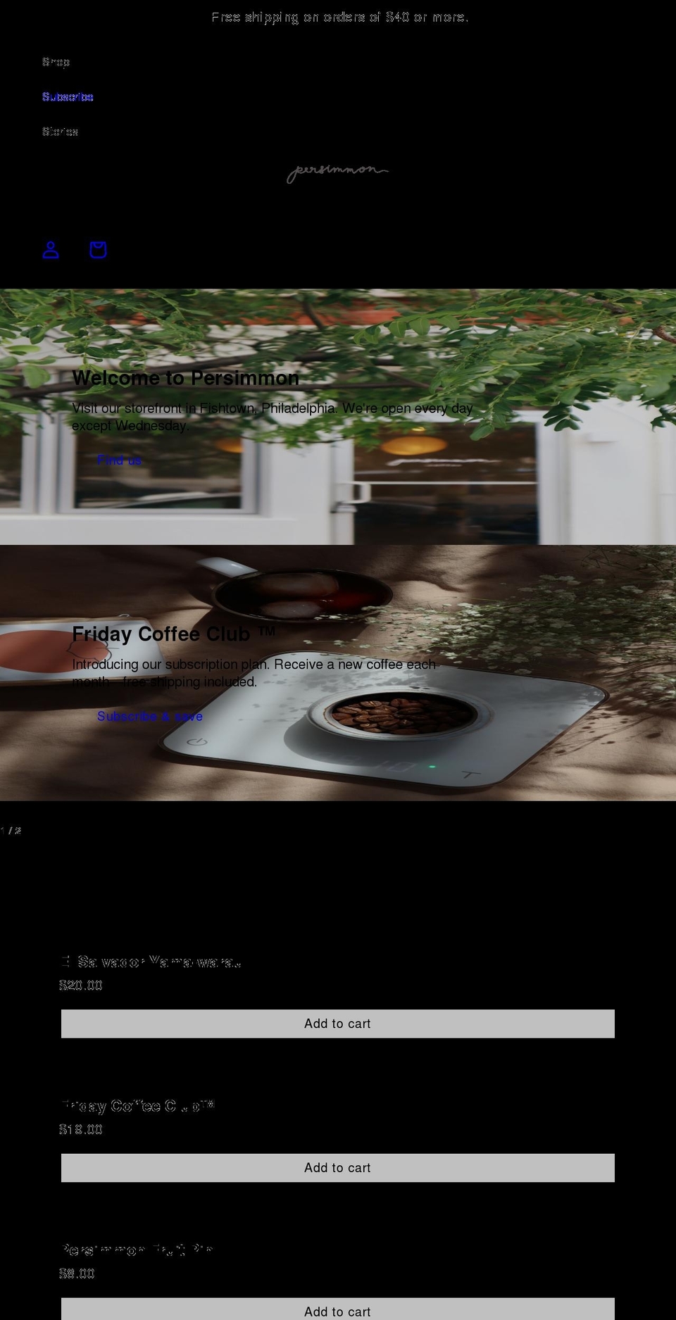 persimmoncoffee.com shopify website screenshot