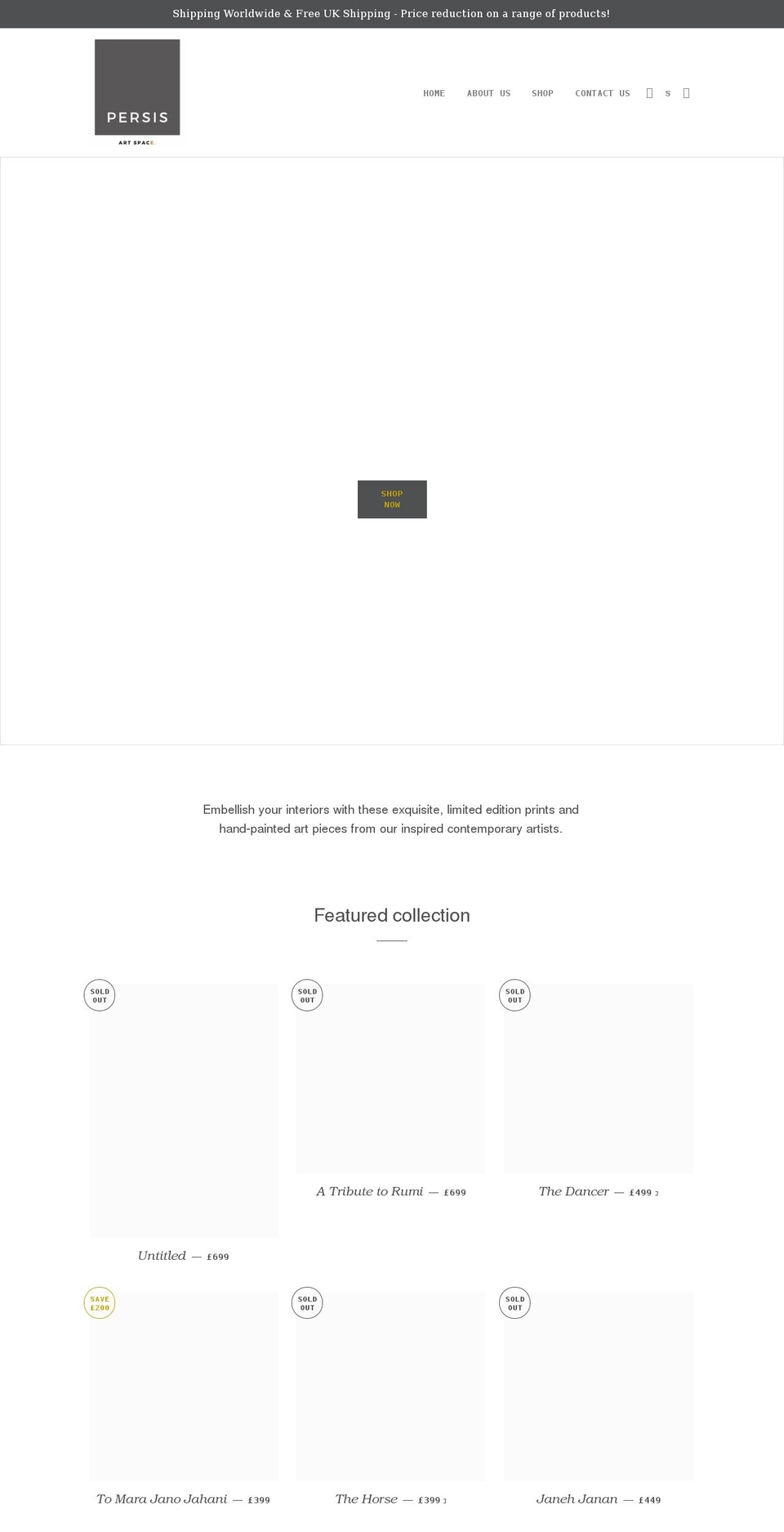 persisartspace.co.uk shopify website screenshot