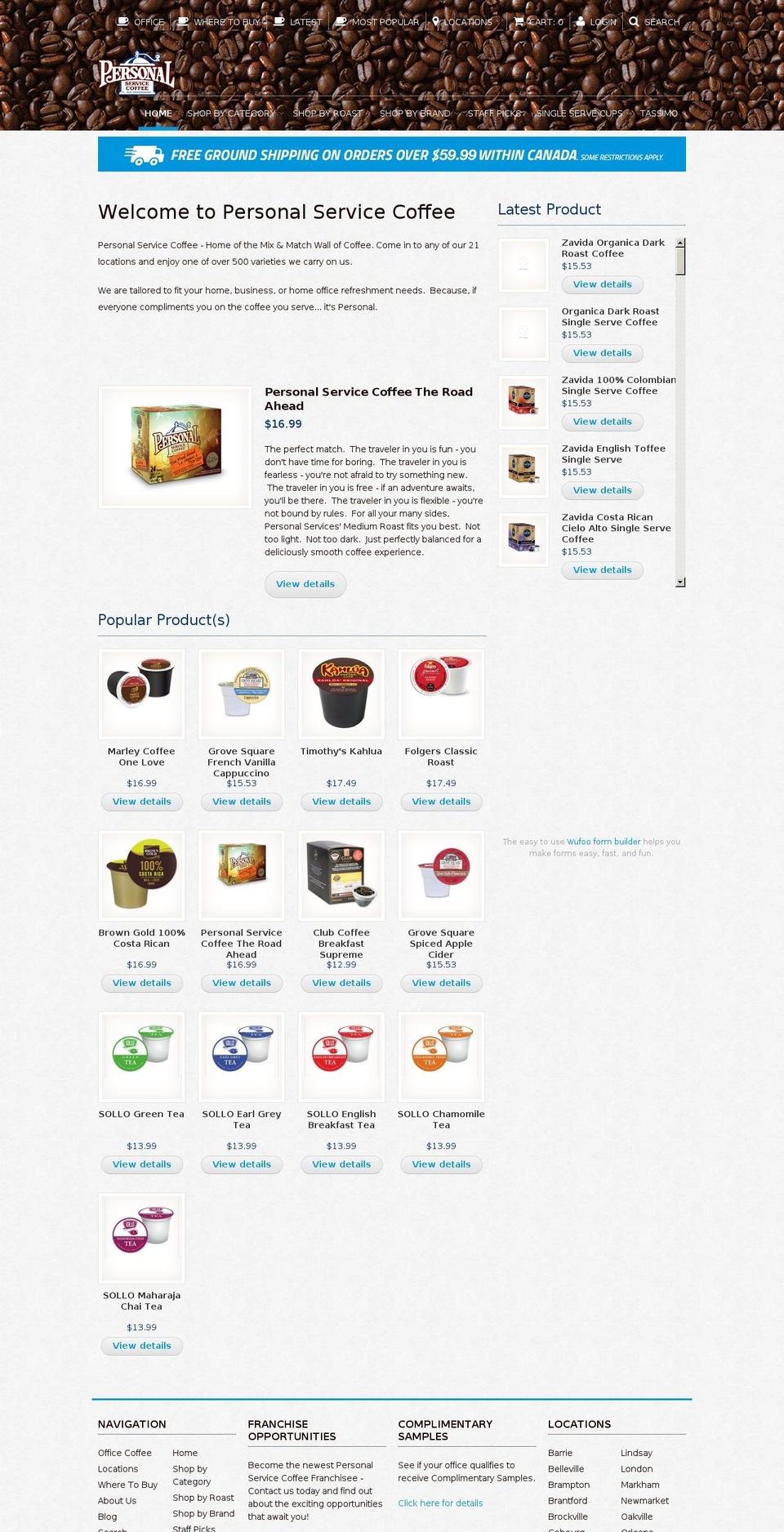 personalcoffee.ca shopify website screenshot