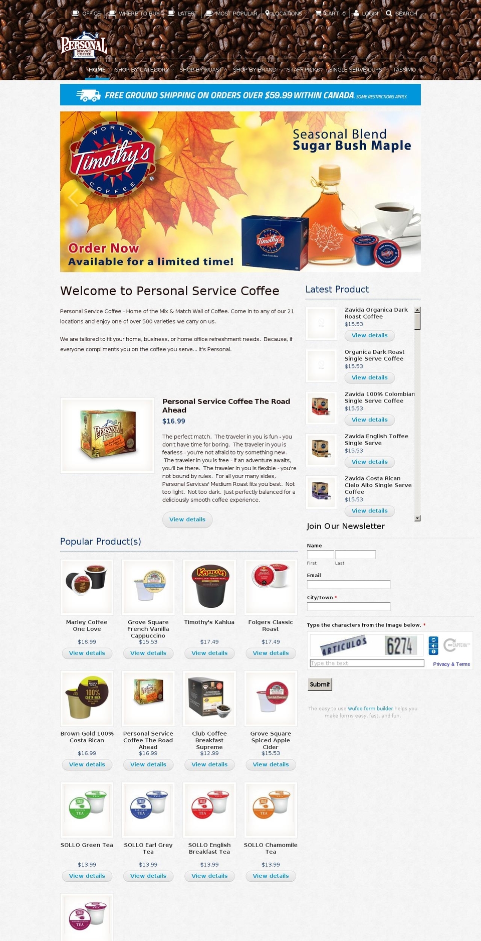 personalcoffeeservice.com shopify website screenshot