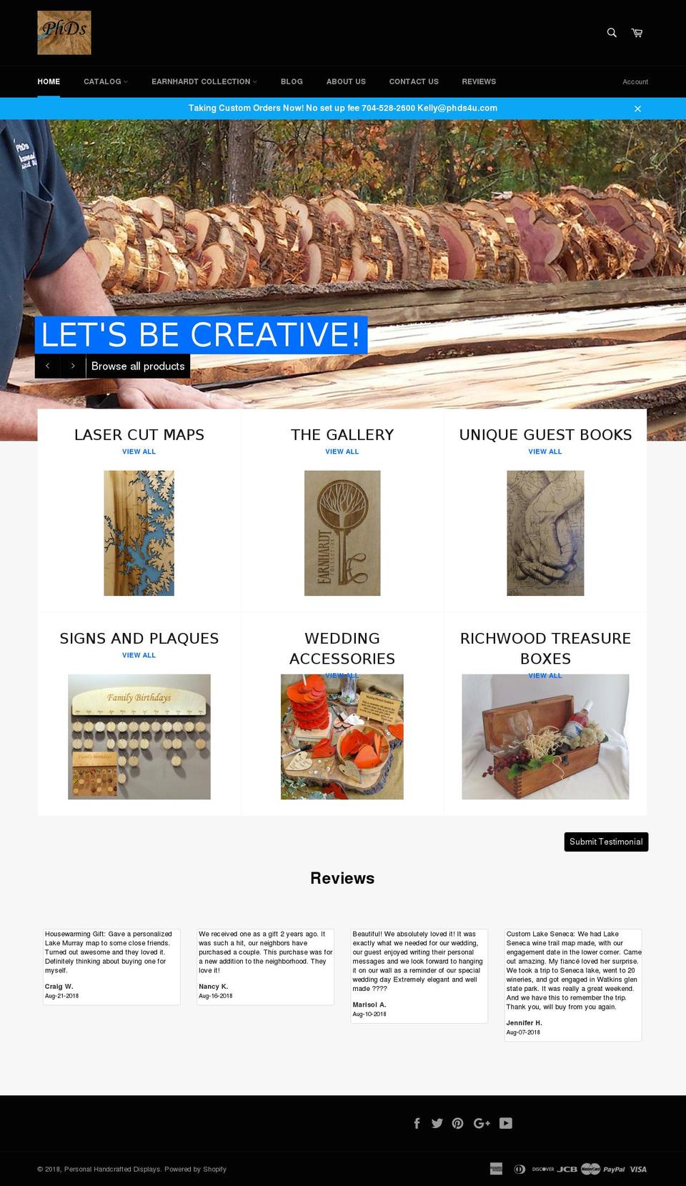 personalhandcrafteddisplays.com shopify website screenshot