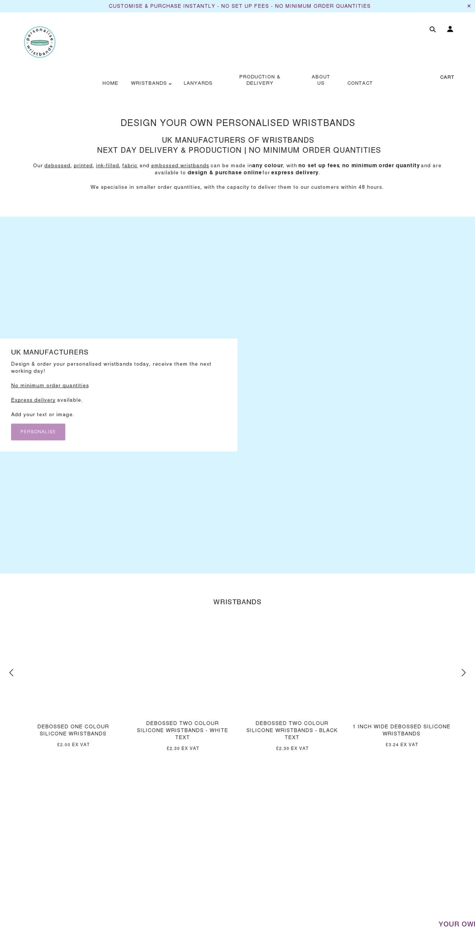 personalise-wristbands.com shopify website screenshot