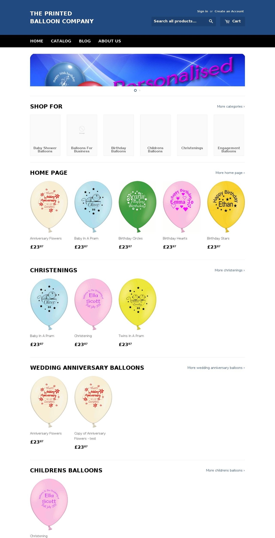 personalisedballoonprinting.com — Shopify storefront screenshot