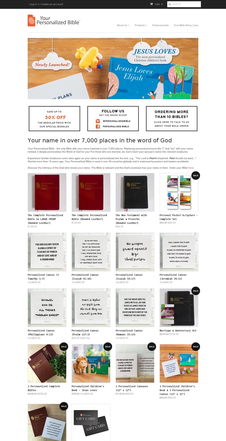personalisedbible.com shopify website screenshot