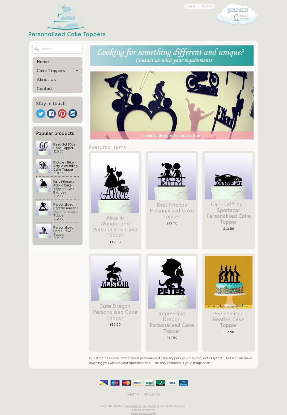 personalisedcaketoppers.co.uk shopify website screenshot