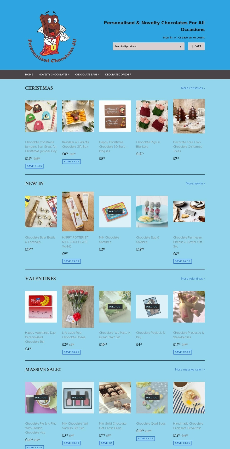 personalisedchocolates4u.co.uk shopify website screenshot