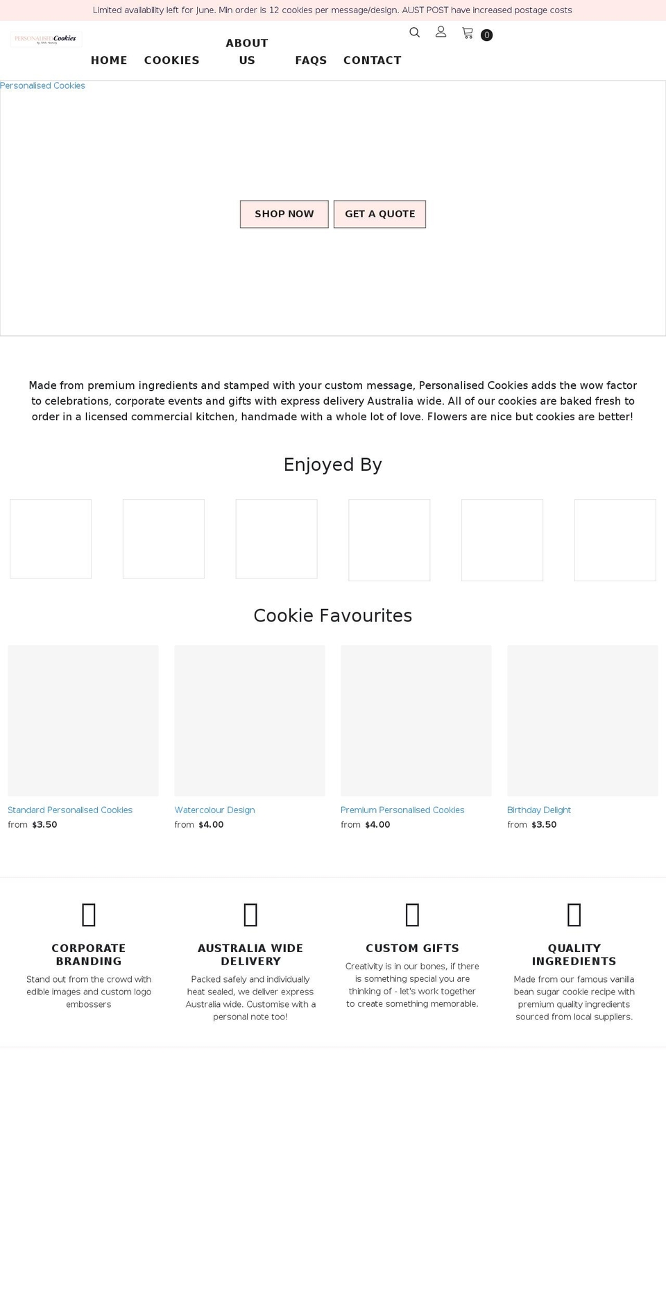 personalisedcookies.com.au shopify website screenshot