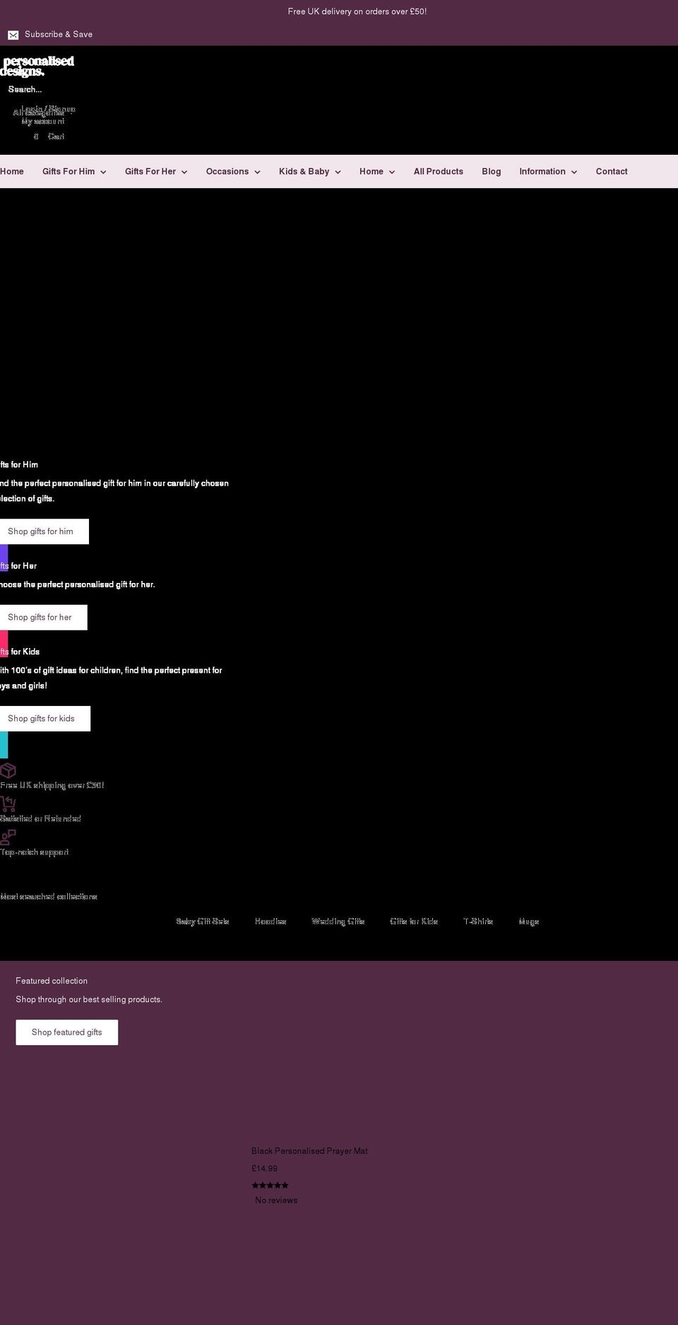 personaliseddesigns.co.uk shopify website screenshot