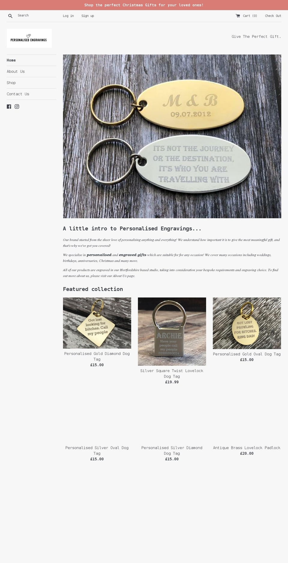 personalisedengravings.com shopify website screenshot