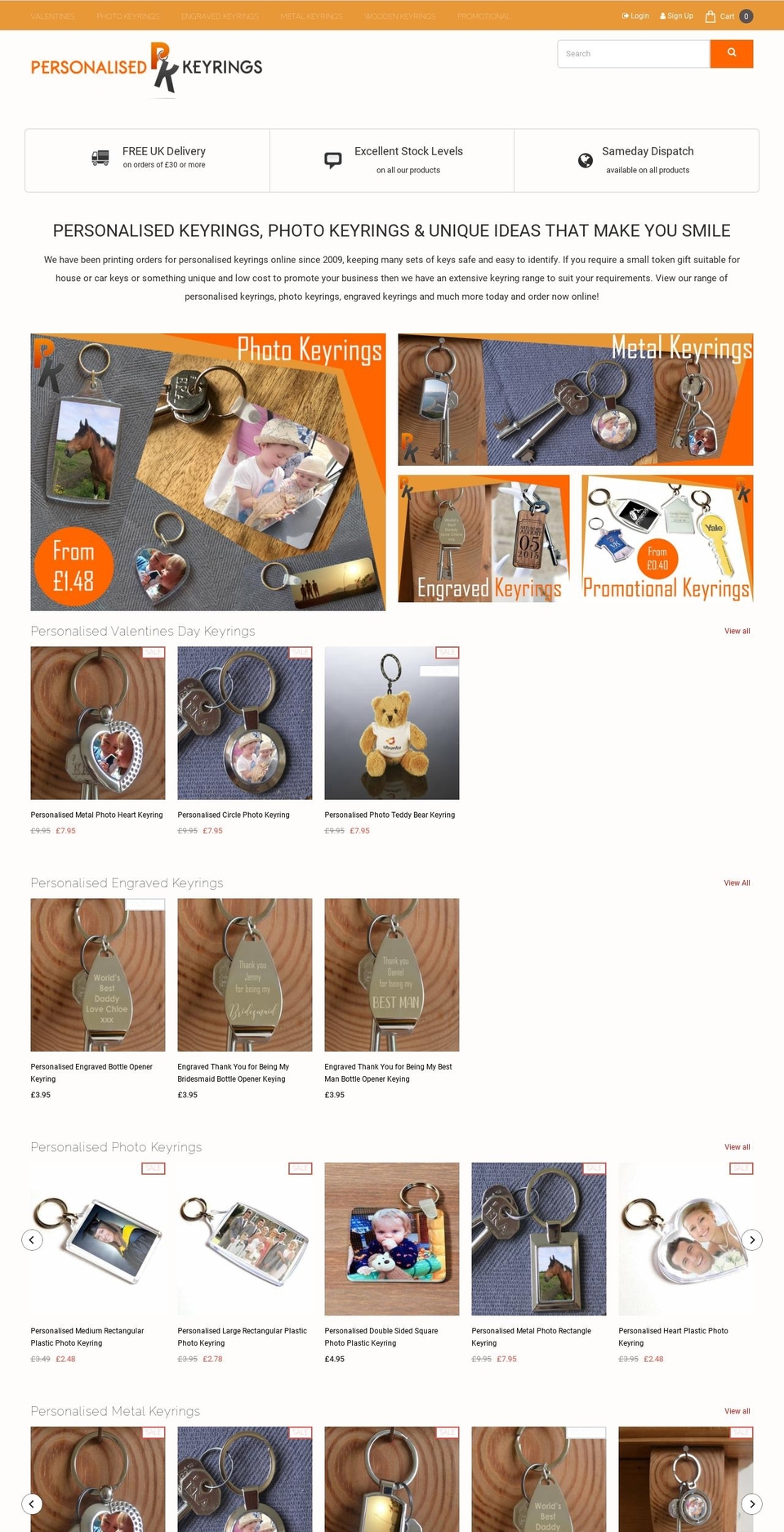 personalisedkeyrings.co.uk shopify website screenshot