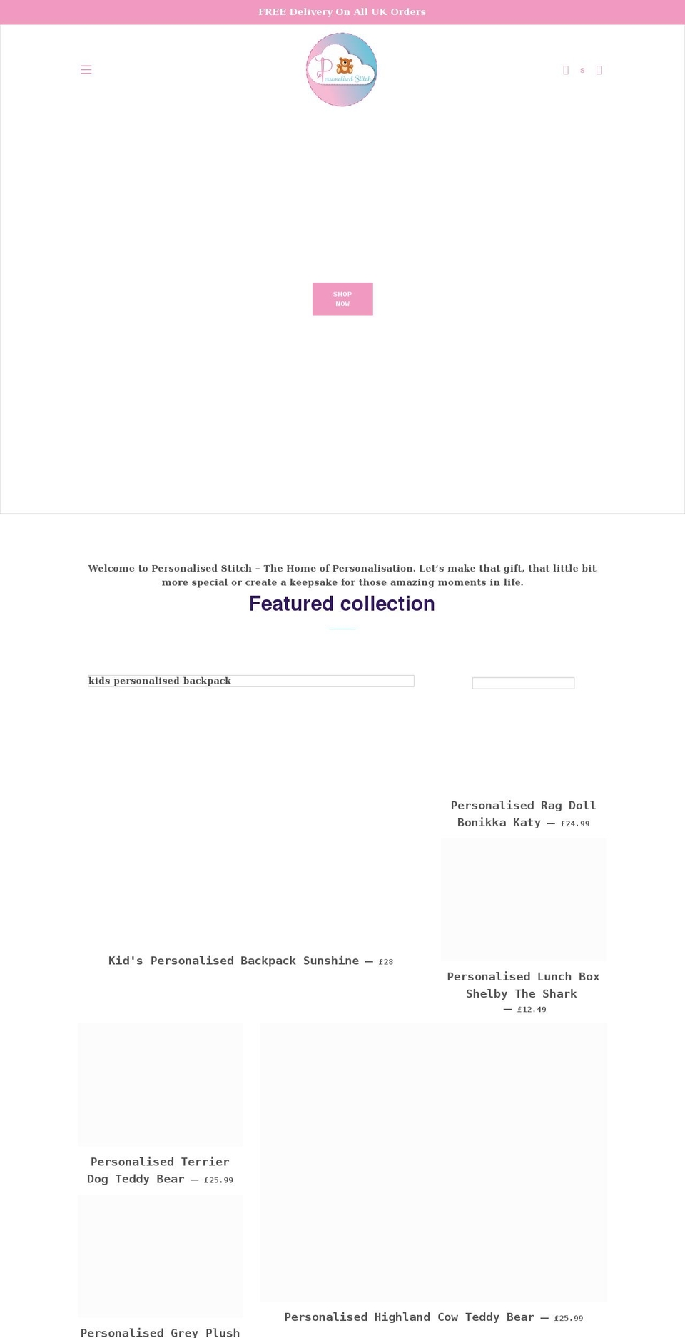 personalisedstitch.com shopify website screenshot