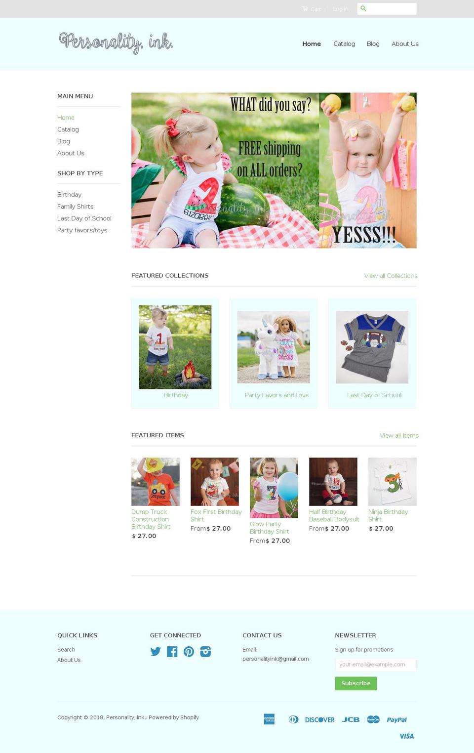 personalityink.com — Shopify storefront screenshot