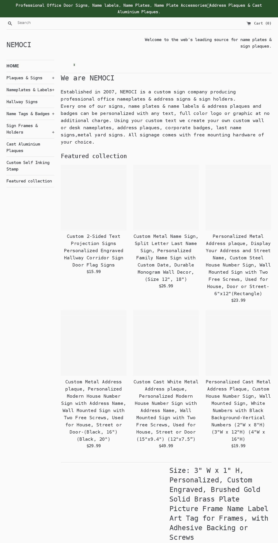 personalized-sign.com shopify website screenshot