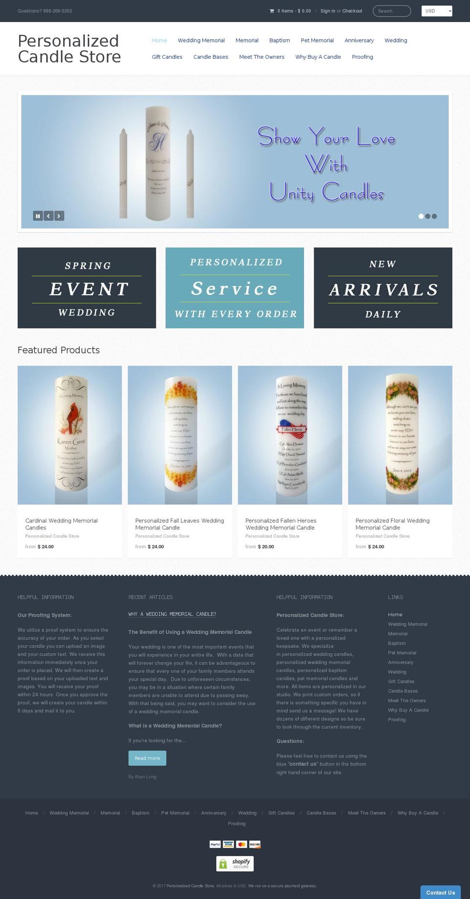 personalizedcandlestore.com shopify website screenshot