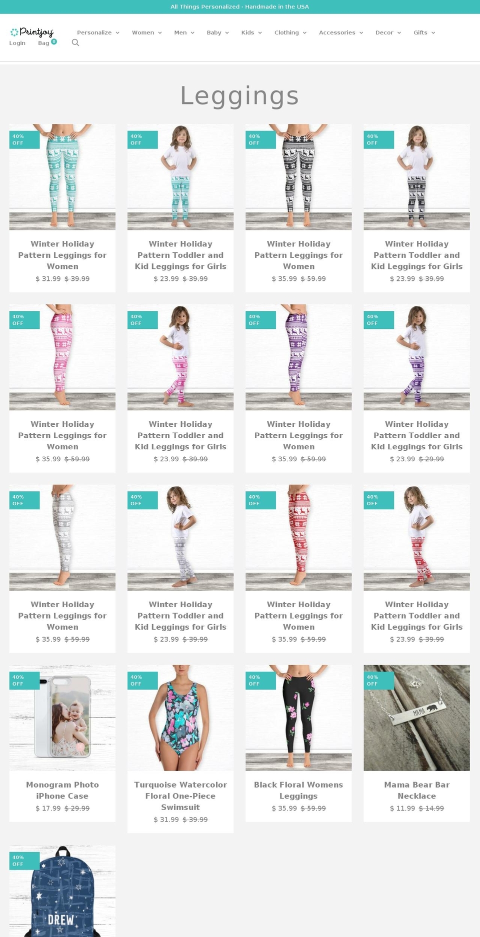 personalizedleggings.com — Shopify storefront screenshot