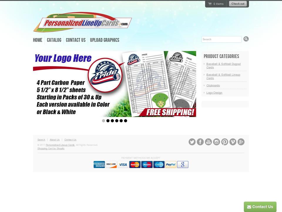 personalizedlineupcards.com shopify website screenshot