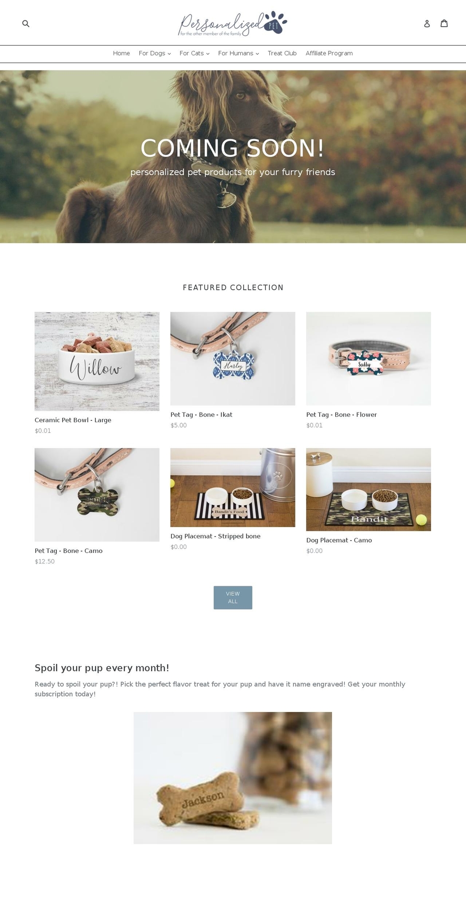 personalizedpetcompany.com shopify website screenshot