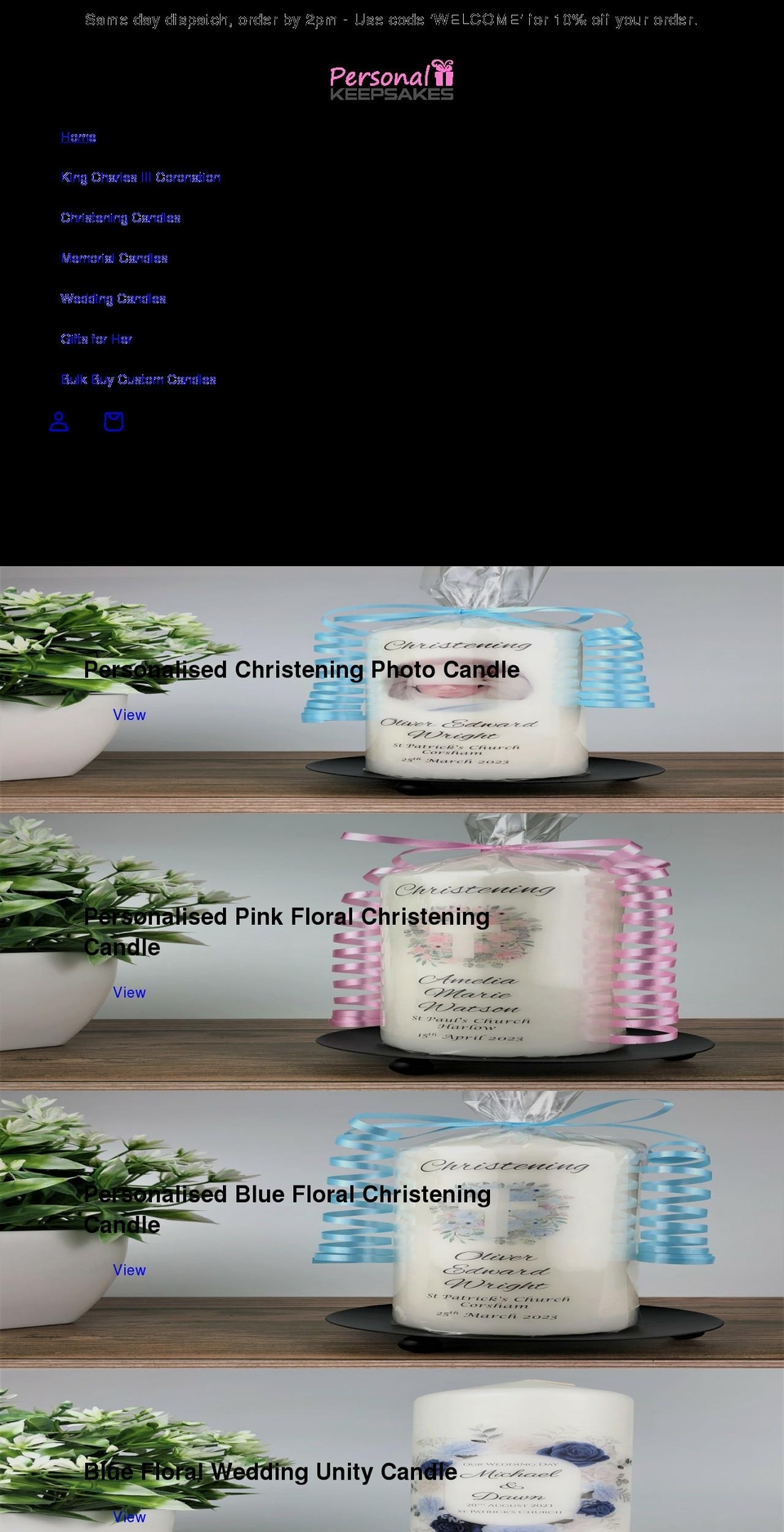 personalkeepsakes.co.uk shopify website screenshot