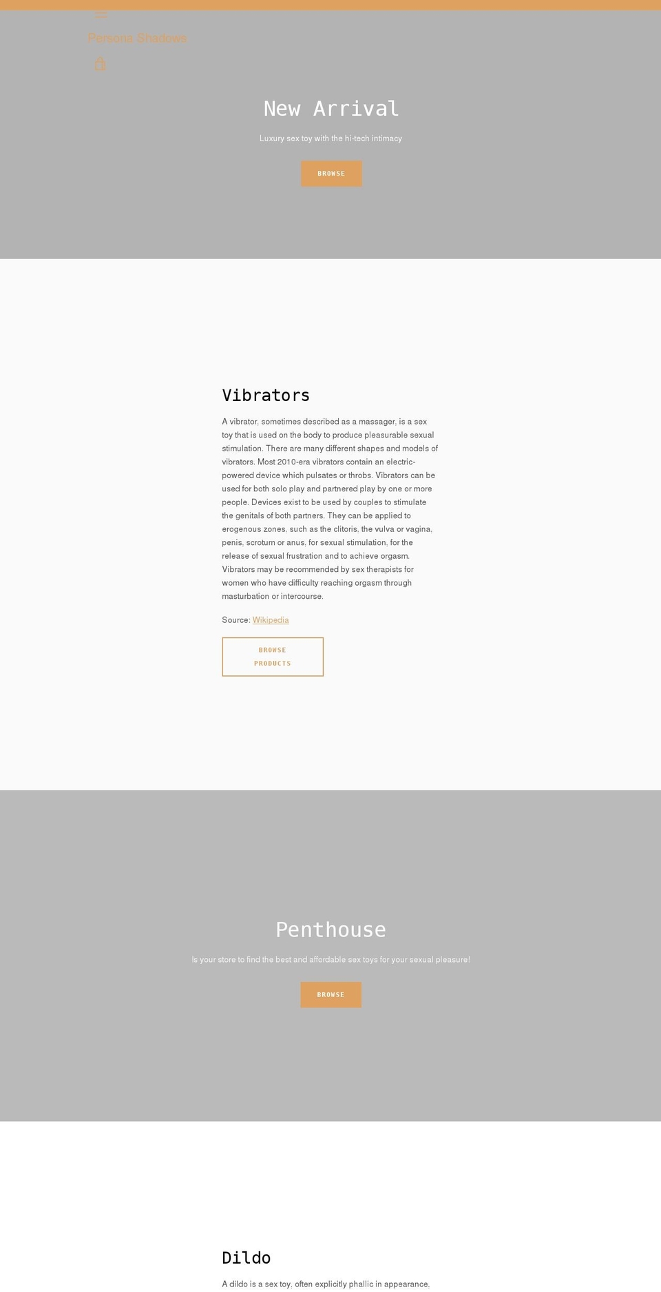 personashadows.com shopify website screenshot