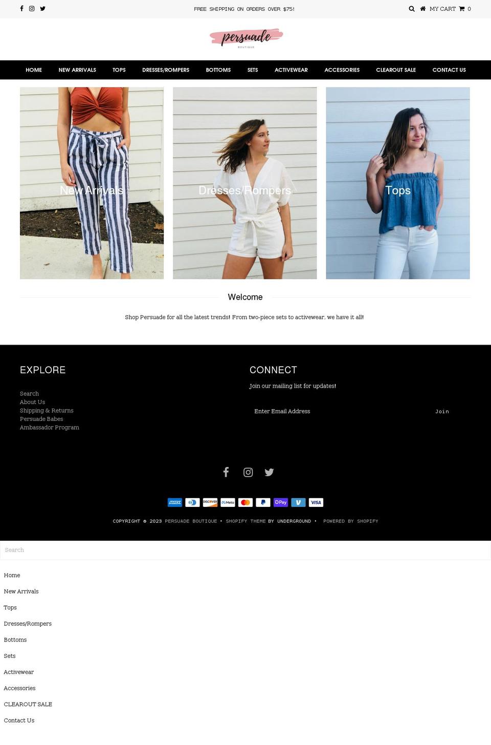 persuadeboutique.com shopify website screenshot