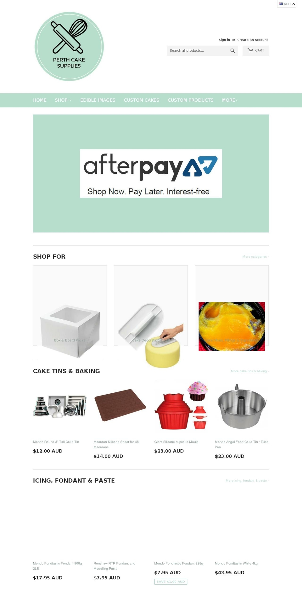 perthcakesupplies.com.au shopify website screenshot